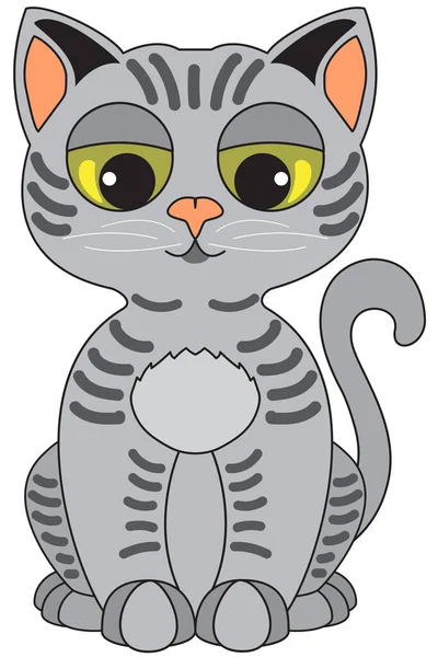 Children Illustration Gray Cat White Background — Stock Vector