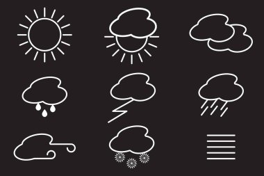 Siyah arkaplanda beyaz hava sembolleri