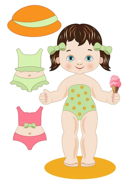 用夏季纸娃娃剪裁海滩裙的图解 — 图库矢量图片