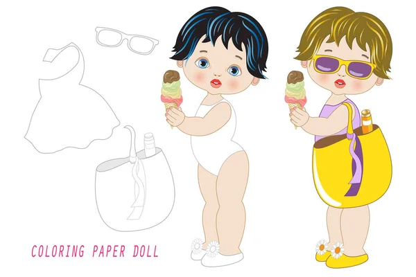 Vector Illustration One Painted Paper Doll One Painted Isolated White — Vetor de Stock