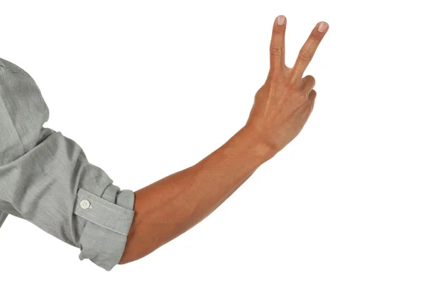 Arm mit einer Hand, die ein Friedenszeichen zeigt — Stockfoto