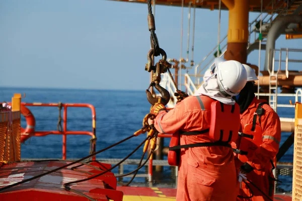 Crews Boat Moving Passenger Cargo Platform Supply Boat Oil Gas — Stock Photo, Image