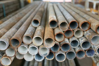 Scaffold pipe have been kept on stand or shelf for support construction job, The piping was used by scaffolder to install on job site and support worker to working at high.