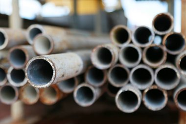 Scaffold pipe have been kept on stand or shelf for support construction job, The piping was used by scaffolder to install on job site and support worker to working at high.