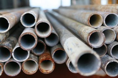 Scaffold pipe have been kept on stand or shelf for support construction job, The piping was used by scaffolder to install on job site and support worker to working at high.