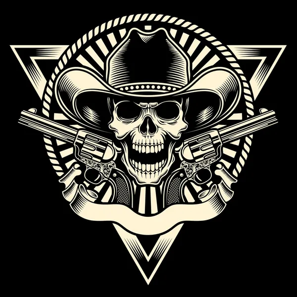 Cowboy schedel met revolver — Stockvector