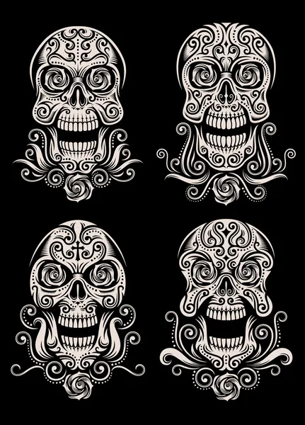 Día de los muertos cráneo tatuaje vector conjunto — Vector de stock