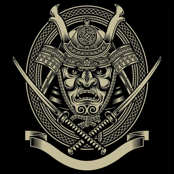 Samurai Warrior With Katana Sword — Stock Vector