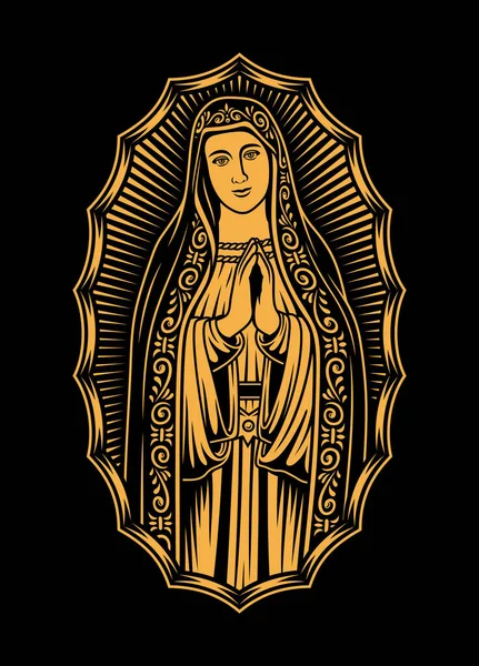 Graphique Vectoriel Vierge Marie Sur Noir — Image vectorielle