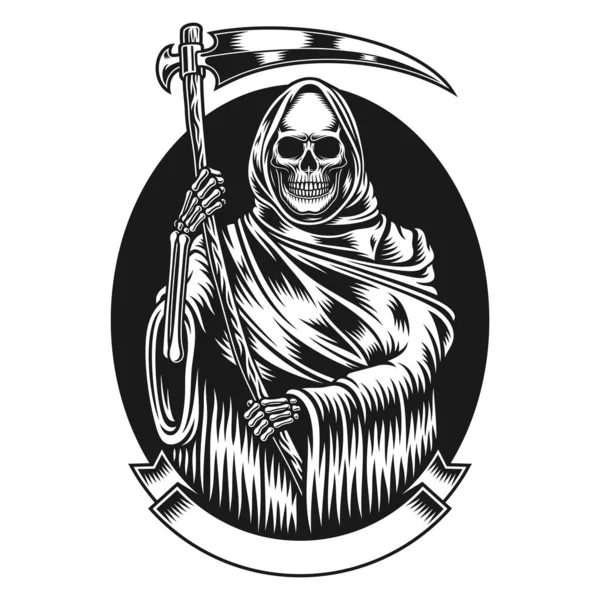 Grim Reaper Con Scythe Vector Gráfico Ilustración De Stock