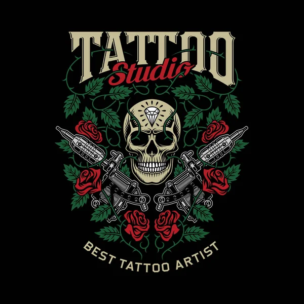 Tattoo Studio Emblém Lebkou Tetovací Stroje — Stockový vektor