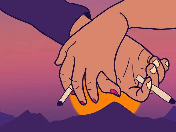 Pictures Man Woman Holding Hands Smoking Together Lofi Aesthetic — Foto Stock