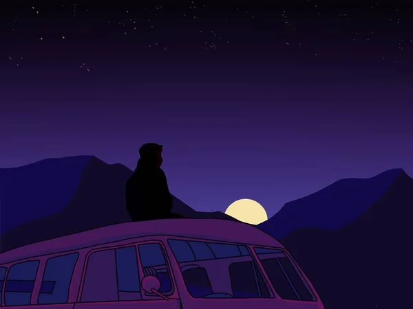 Man watching the sunset. Aesthetic lofi room for you.