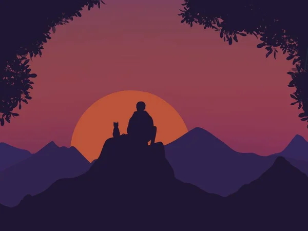 Man watching the sunset. Aesthetic lofi room for you.