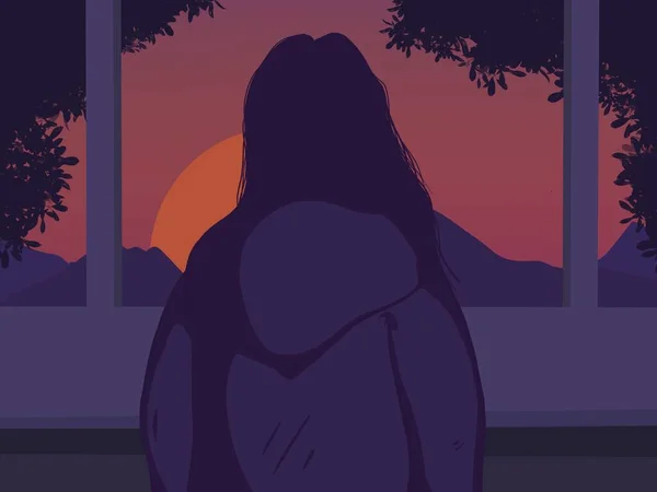 Lofi girl standing watching the sunset. Lofi. Aesthetic