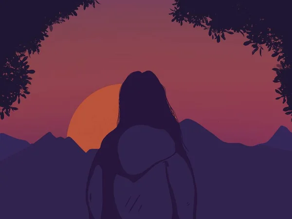 Lofi Girl Standing Watching Sunset Lofi Aesthetic — Stock Fotó