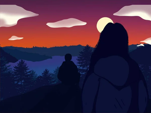 Lofi Girl Standing Cliff Watching Boyfriends Sunset Lofi Aesthetic — Stock Fotó