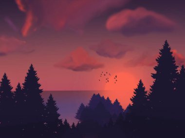 Lo fi sunset on the hill. Aesthetic