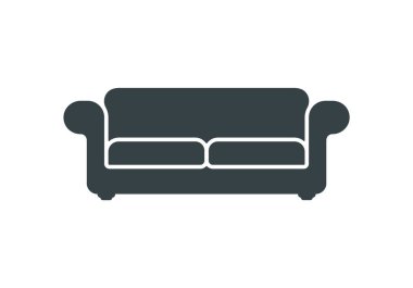 Beyaz arkaplanda izole edilmiş kanepe silueti simgesi.