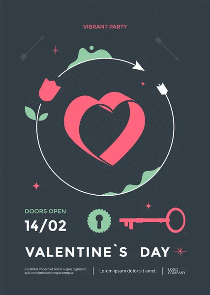 Χαρούμενη Ημέρα του Αγίου Βαλεντίνου αφίσα σχέδιο με καρδιά — Διανυσματικό Αρχείο