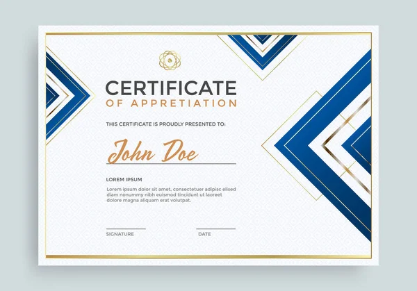 Mavi ve altın sertifikası lüks modern tasarım. — Stok Vektör