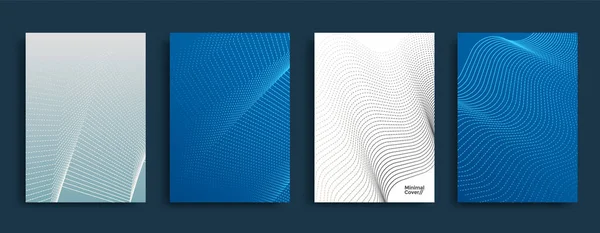 White Blue Geometric Cover Design Abstract Dot Lines Texture Flyers — Vetor de Stock