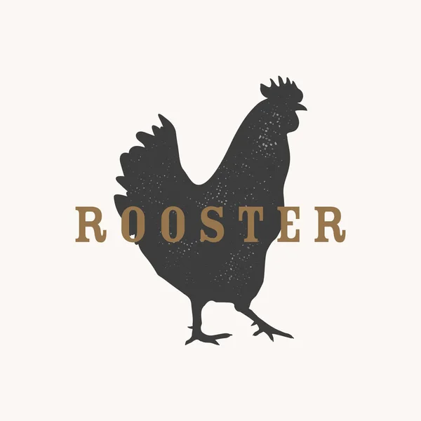 Rooster Vintage Vector Ilustración Silueta Negra Gallina Para Tienda Carne — Vector de stock