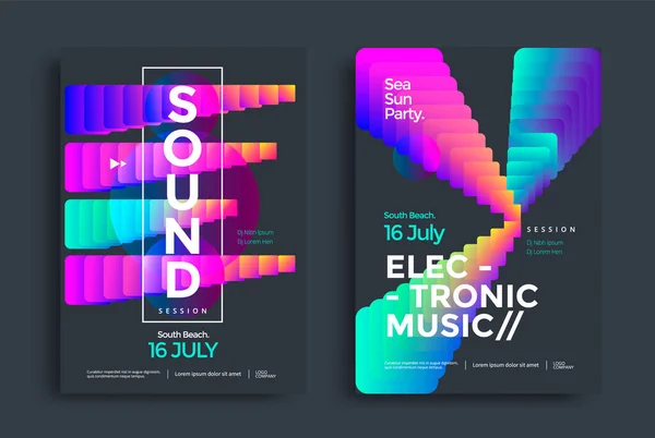Music Modern Poster Design Abstract Gradient Shape Electronic Sound Cover — Stock vektor