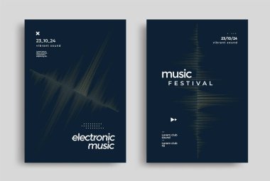 Musical flyer with sound wave. Electronic music festival poster with distorted equalizer . Cover design Electro beat fest.
