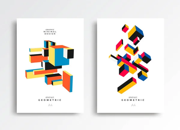 Bauhaus Geometric Posters Squares Minimalist Cover Composition Format Template Vector — Stockvektor