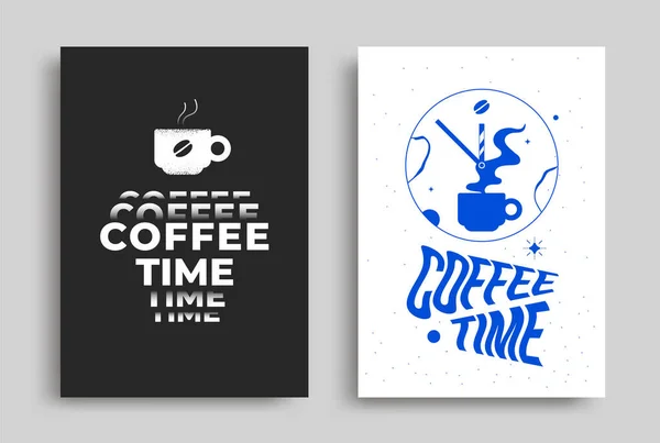 Coffee Time Poster Cup Clock Vector Illustration — Stock Vector