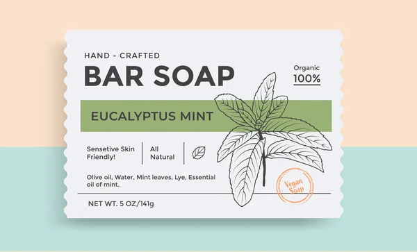 Mint Bar Soap Packaging Design Vintage Soap Label Template Silhouette — Stock Vector