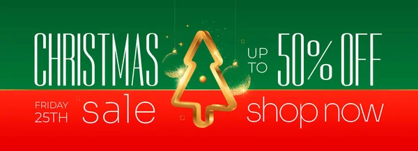 Karácsonyi Vásár Stilizált Arany Karácsonyfával Újévi Akciós Plakát Vektor — Stock Vector