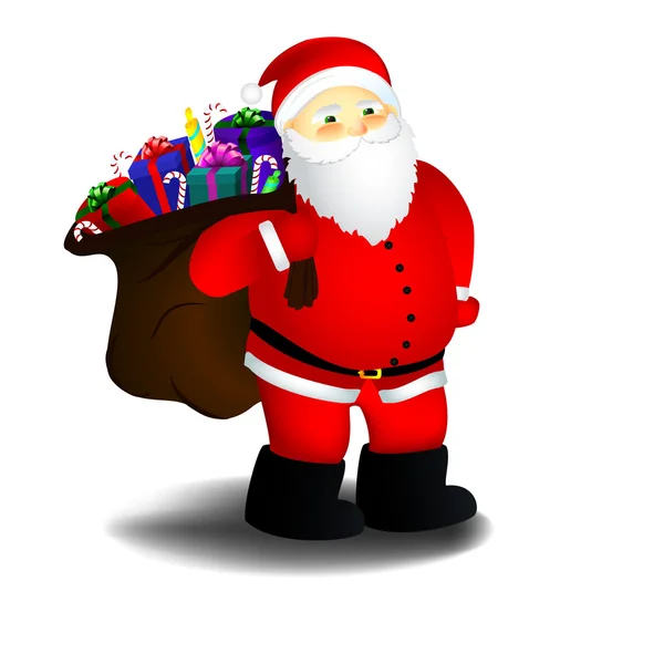 Père Noël avec sac de cadeaux — Image vectorielle