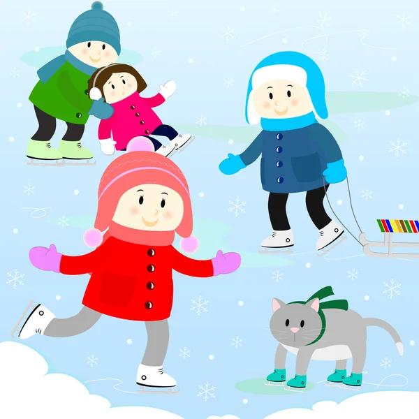 Barn på en åka skridskor isbanan — Stock vektor
