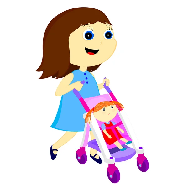 Girl with stroller for dolls — Stock Vector