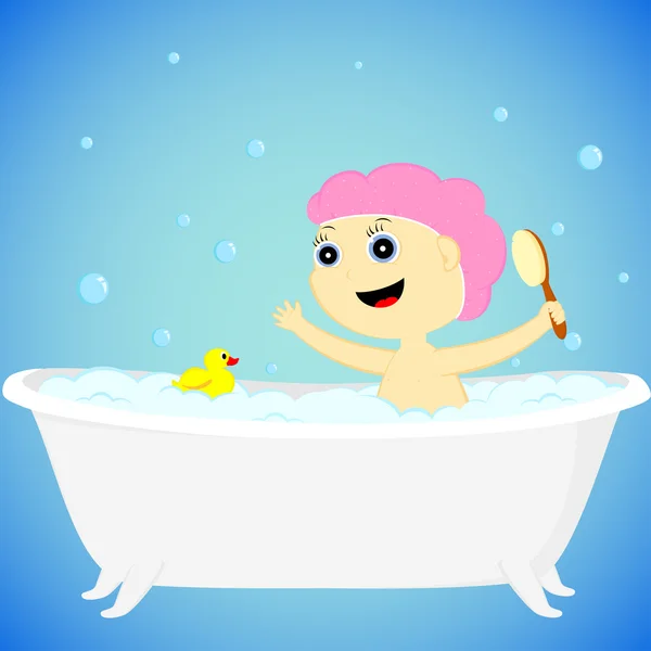 一个女孩在浴 — 图库矢量图片