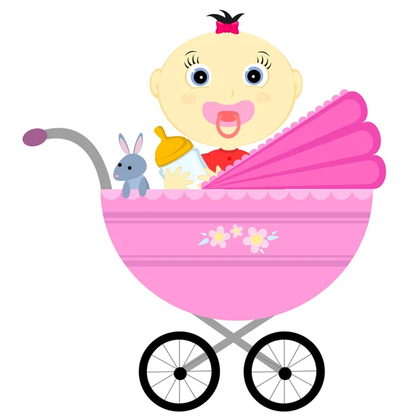 Baby flicka i en vagn — Stock vektor