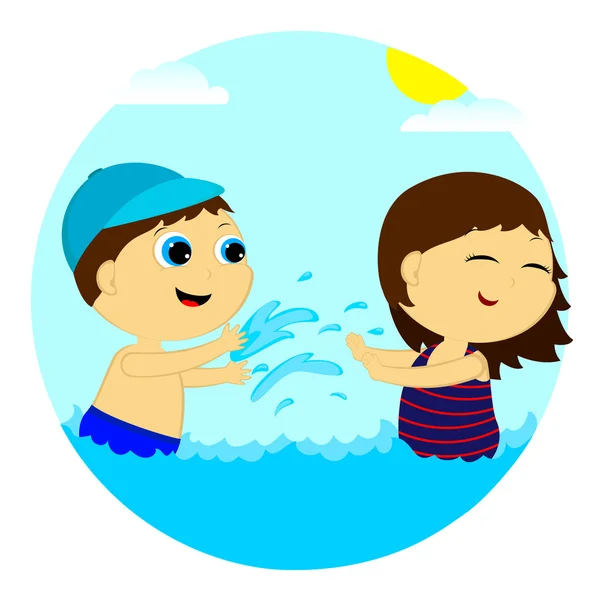 Children splash in the water — Stock Vector