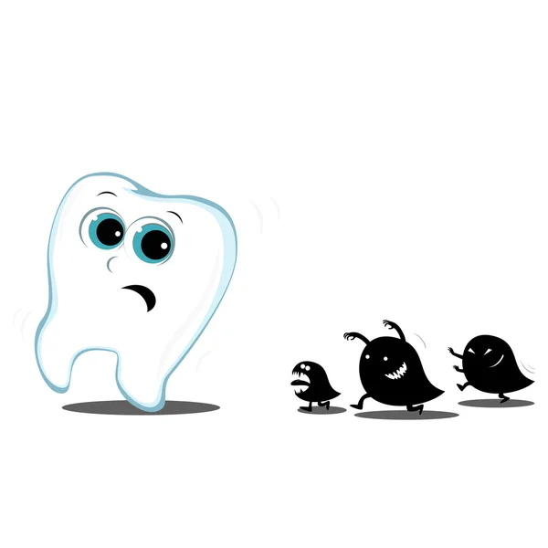 Зуб, убегающий от кариозных монстров — стоковый вектор