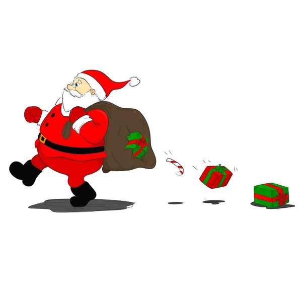 Weihnachtsmann Klaus verliert Geschenke — Stockvektor
