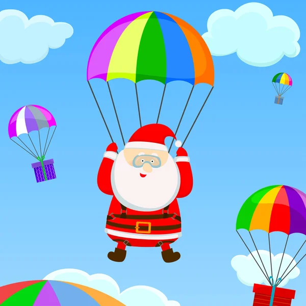 Santa met een parachute — Stockvector