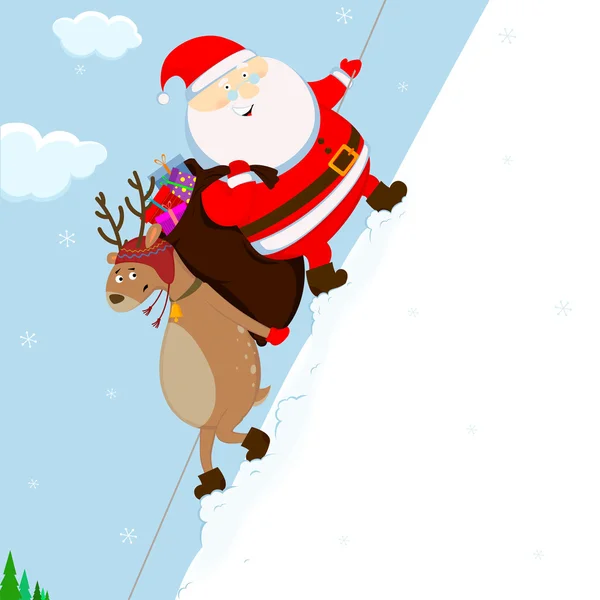 圣诞老人和驯鹿攀登那座山 — 图库矢量图片