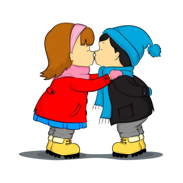 女孩接吻男孩 — 图库矢量图片