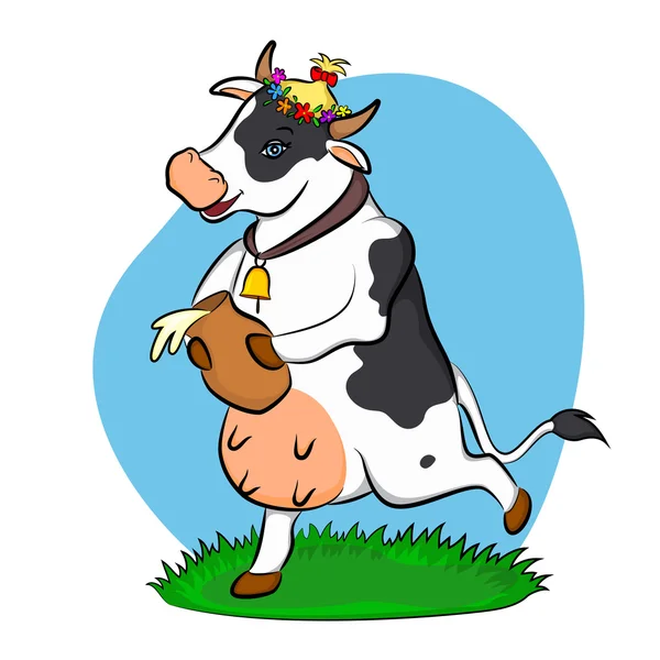 दूध के एक जग के साथ एक गाय — स्टॉक वेक्टर
