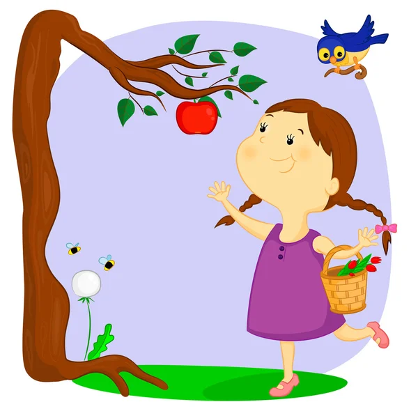 The girl and the apple — Stock Vector