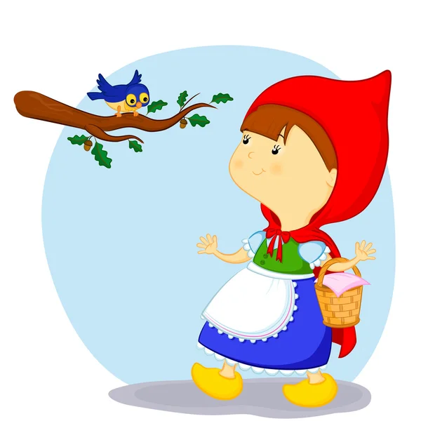 小红帽红帽和那只鸟 — 图库矢量图片