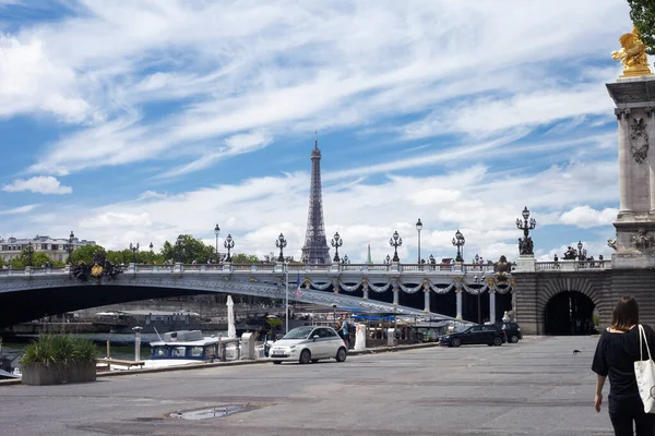París Francia Junio 2022 Vista Torre Eiffel Del Puente Alexandre — Foto de Stock