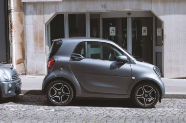 A gray Smart EQ Fortwo parked on the street in Paris. Paris, France , August 22, 2022