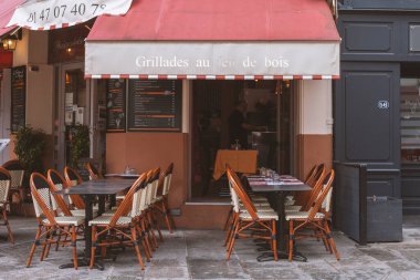 PARIS, FRANCE - September 05, 2022: Muftard Street, colloquially La Mouffe is a street in the 5th arrondissement of Paris, in the Latin Quarter. One of the most ancient and picturesque streets of Paris
